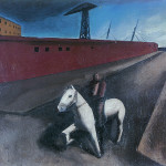 Mario Sironi. Il cavallo bianco e il molo, 1921, olio su tela, cm. 44 x 57. Collezione privata