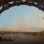 Canaletto. La City di Londra vista attraverso un arco di Westminster Bridge, 1747, olio su tela, cm. 58 x 95