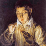 Ragazzo che soffia su un tizzone per accendere una candela, 1571-72, cm. 60,5 × 50,5 Galleria Nazionale di Capodimonte, Napoli