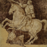 Antonio-del-Pollaiolo-Progetto-per-un-monumento-equestre-a-Francesco-Sforza-1484-circa-o-1474-1476-gesso-nero-penna-e-inchiostro-bruno-acquerello-bruno-mm-224-x-216-©Monaco-di-Baviera-Staatliche-Graphische-Samml