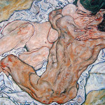 Egon Schiele. The Embrace, 1917, (detail). Oil on canvas, cm.  98 x 169. Austrian Galerie Belvedere, Wien